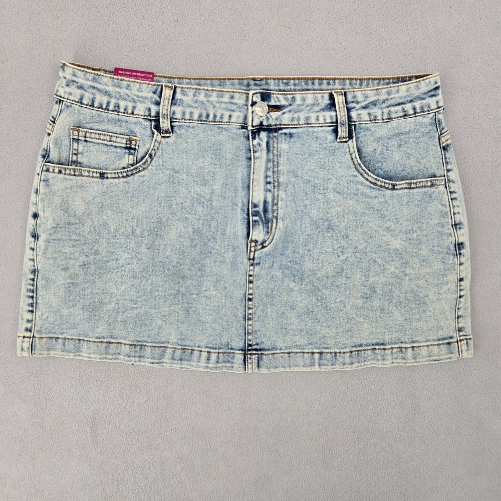 Bisual Women NWT XL Denim Mini Skirt Acid Wash Stretch Y2K Grunge Streetwear